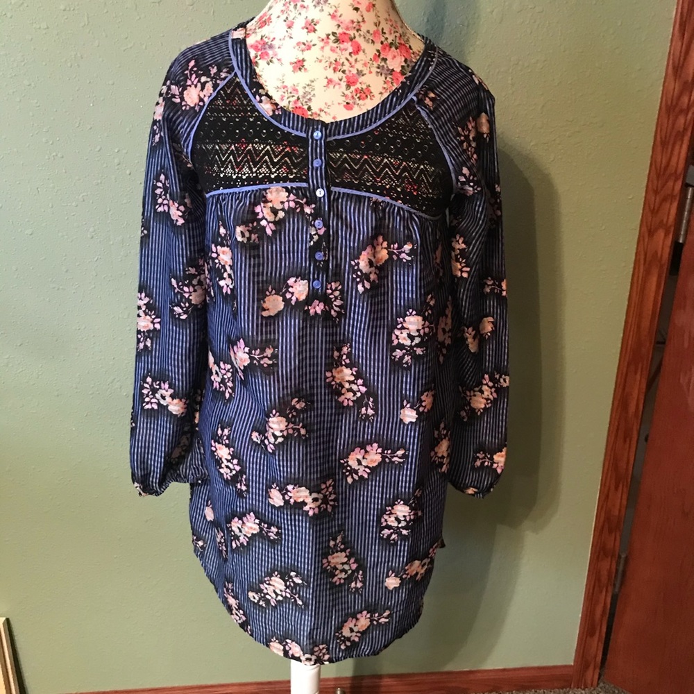 Free People Lace and Floral Blouse